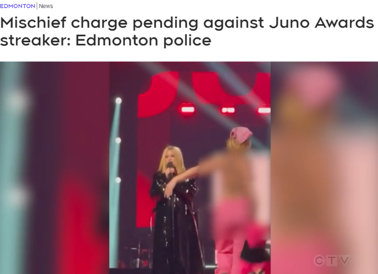 Streaker draws the wrong kind of attention at recent Juno awards